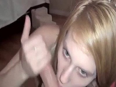 Blonde girlfriend sucks and gets fucked