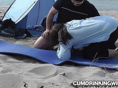 Beach creampie for a gangbang loving bride