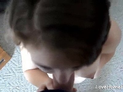 Homemade wife on her knees sucking a schlong