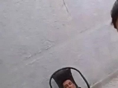 Brunette with huge tits in backyard gets pounded