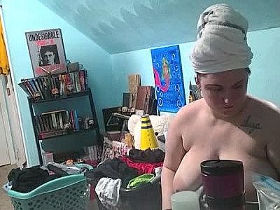 Dirty curvy pig spied on after shower