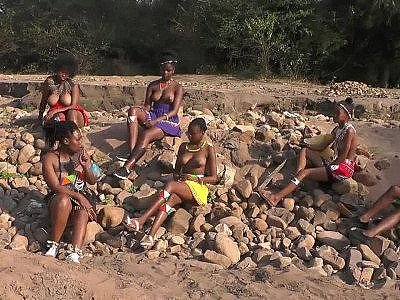 Topless African chicks with cutie tits dancing and talking