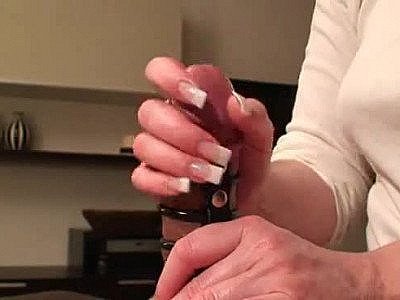 Penis harness handjob is teasing and slow