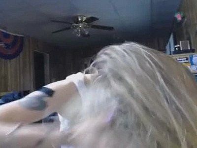 Attractive slut sucking cock while masturbating