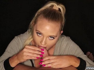 21-year-old blonde gf sucks boyfriend's cock and licks balls in POV