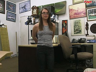 Pawnshop beauty sucks and rides POV owner in his office